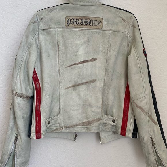 GENUINE Parasuco Leather Distressed Biker Jacket, Large, White - Picture 8 of 11
